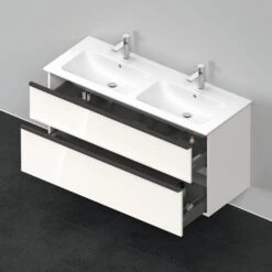 Duravit D-Neo Waschtisch-Unterschrank DE436502222 128 X 46,2 Cm, Weiß Hochglanz, Wandhängend, 1 Schubkasten, 1 Auszug -Badezimmerbedarf Geschäft Duravit D Neo Waschtisch Unterschrank DE436502222 128 x 462 cm Weiss Hochglanz wandhaengend 1 Schubkasten 1 Auszug 2