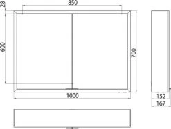 Emco Prime Aufputz-Lichtspiegelschrank 949713583 1000x700mm, 2-türig, Schwarz/spiegel -Badezimmerbedarf Geschäft Emco prime Aufputz Lichtspiegelschrank 949713583 1000x700mm 2 tuerig schwarz spiegel 5
