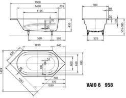 Kaldewei Vaio 6 Badewanne 233834010001 190x90cm, Vollantislip, Weiß -Badezimmerbedarf Geschäft Kaldewei Vaio 6 Badewanne 233834010001 190x90cm Vollantislip weiss 1