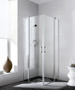 Kermi Liga Eckeinstieg-Hälfte Pendeltür Mit Festfeld LIEPL103201AK 103x200cm, Silber Mattglanz, ESG Klar, Links, Auf Duschplatz