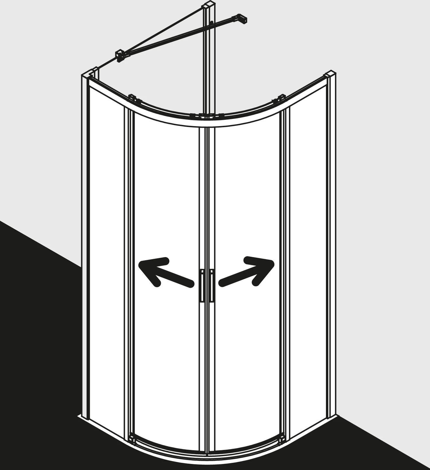 Kermi Liga Viertelkreis-Gleittür Bodenfrei Mit 2 Festfeldern LIC50090201PK 90x200cm, Silber Mattglanz, ESG Klar Clean 6 Kermi Liga Viertelkreis-Gleittür Bodenfrei Mit 2 Festfeldern LIC50090201PK 90x200cm, Silber Mattglanz, ESG Klar Clean – Bild 4