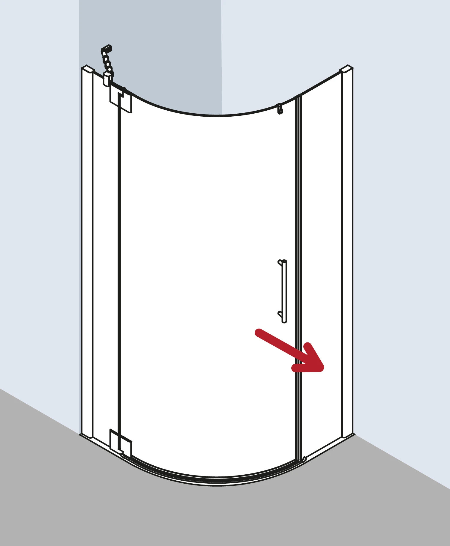 Kermi Pasa XP Viertelkreis-Schwingtür PX50LV41201AK 90x100x200cm, Radius 50cm, Silber Mattglanz, ESG Klar, Links 4 Kermi Pasa XP Viertelkreis-Schwingtür PX50LV41201AK 90x100x200cm, Radius 50cm, Silber Mattglanz, ESG Klar, Links – Bild 2