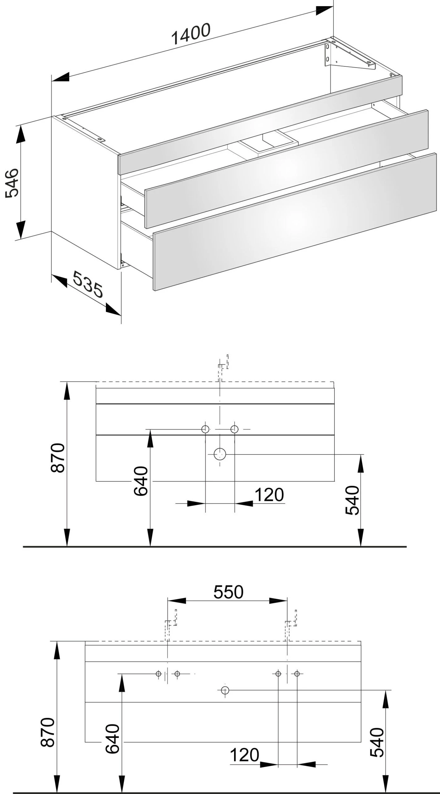 Keuco Edition 400 Unterschrank 31561380000 140x54,6x53,5cm, 2 Auszüge, Weiß 3 Keuco Edition 400 Unterschrank 31561380000 140x54,6x53,5cm, 2 Auszüge, Weiß – Bild 2