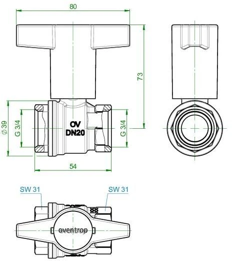 Oventrop Kugelhahn Optibal Knebelgriff 1077106 DN20, 3/4" Innengewinde, PN16, Messing 5 Oventrop Kugelhahn Optibal Knebelgriff 1077106 DN20, 3/4" Innengewinde, PN16, Messing – Bild 3