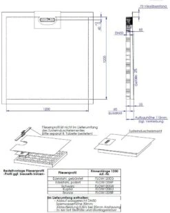 Schedel Line Flow Duschelement LI2KF901212 120 X 120 Cm, Einseitiges Gefälle -Badezimmerbedarf Geschäft Schedel Line Flow Duschelement LI2KF901212 120 x 120 cm einseitiges Gefaelle 1