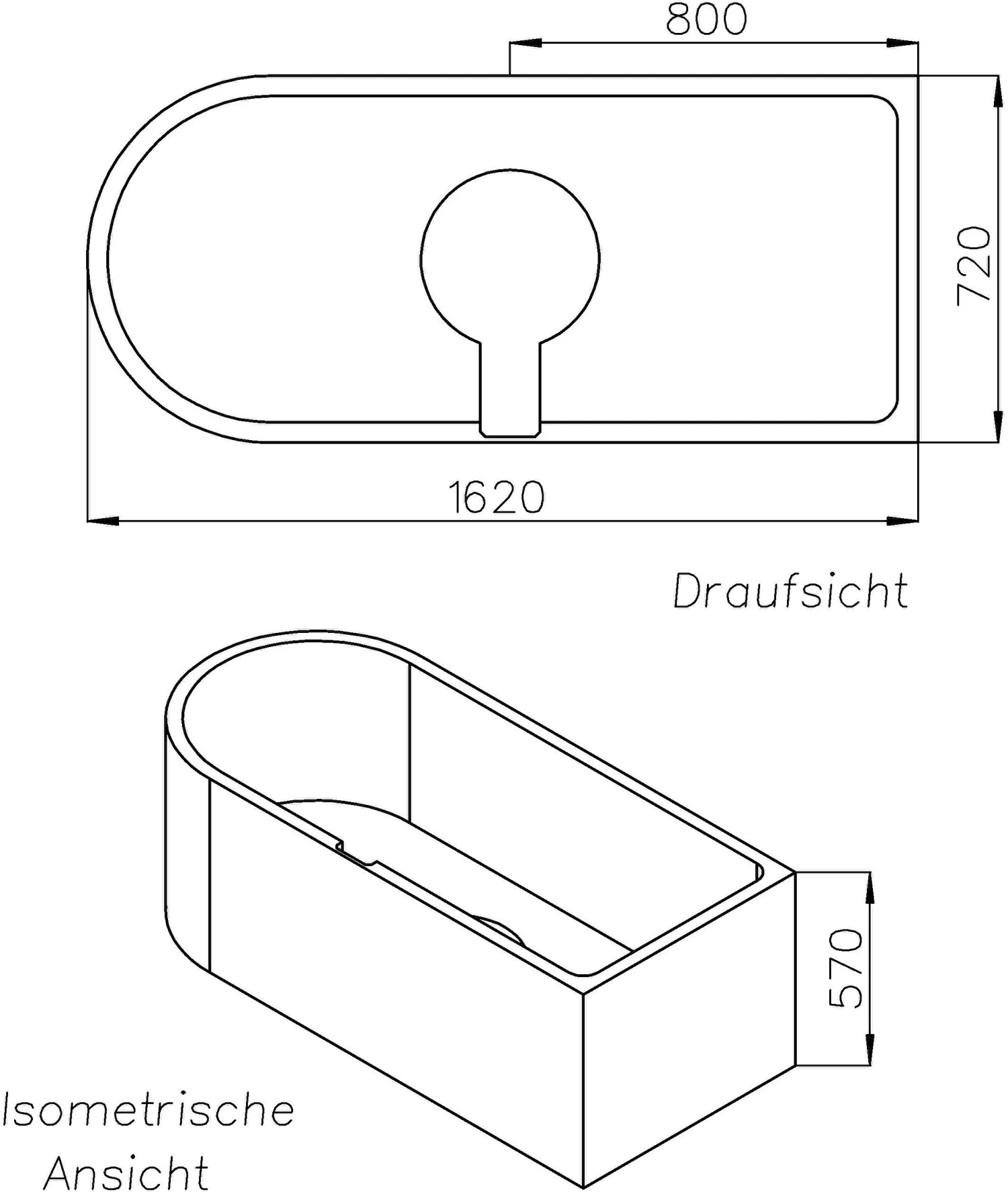 Schedel Wannenträger SW12485 165x75cm, Teiloval, Höhe 57cm 4 Schedel Wannenträger SW12485 165x75cm, Teiloval, Höhe 57cm – Bild 2