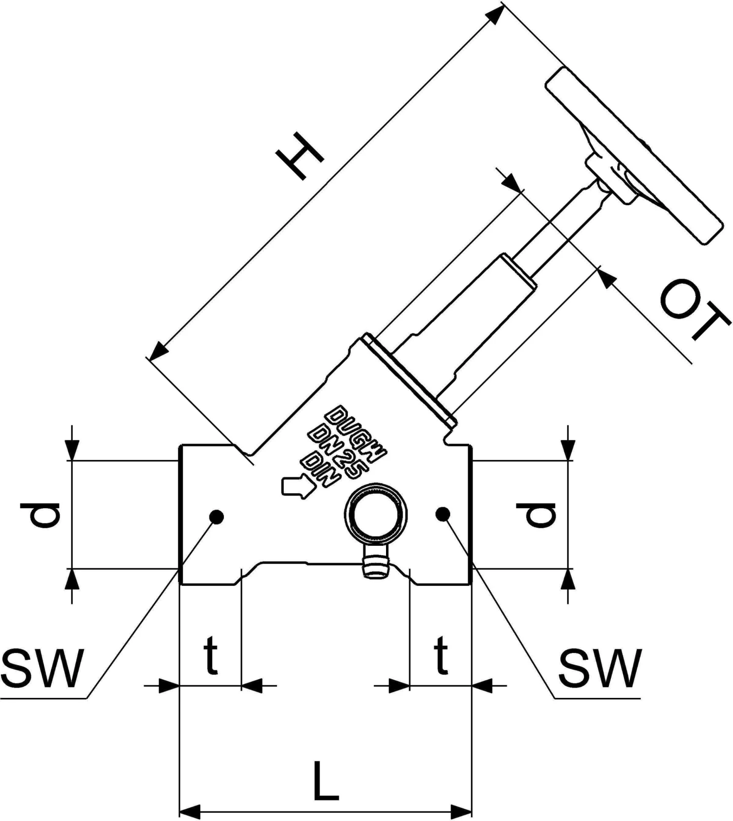 Schlösser Freistromventil 0015102500001 DN 25, Rp 1, Mit Entleerung, Steigende Spindel 4 Schlösser Freistromventil 0015102500001 DN 25, Rp 1, Mit Entleerung, Steigende Spindel – Bild 2