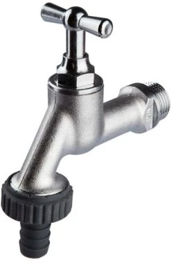 Seppelfricke Sepp Auslaufventil 0000098 DN 15, Messing Mattverchromt, Schlauchverschraubung, Knebelgriff-Oberteil