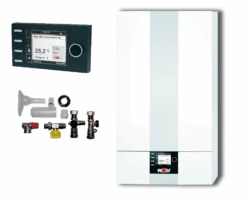Wolf CGB-2-K-24 24kW Gasbrennwert Kombitherme Paket Mit Bedienmodul BM2, Anschlusszubehör Aufputz, Für Heizen Und Warmwasser